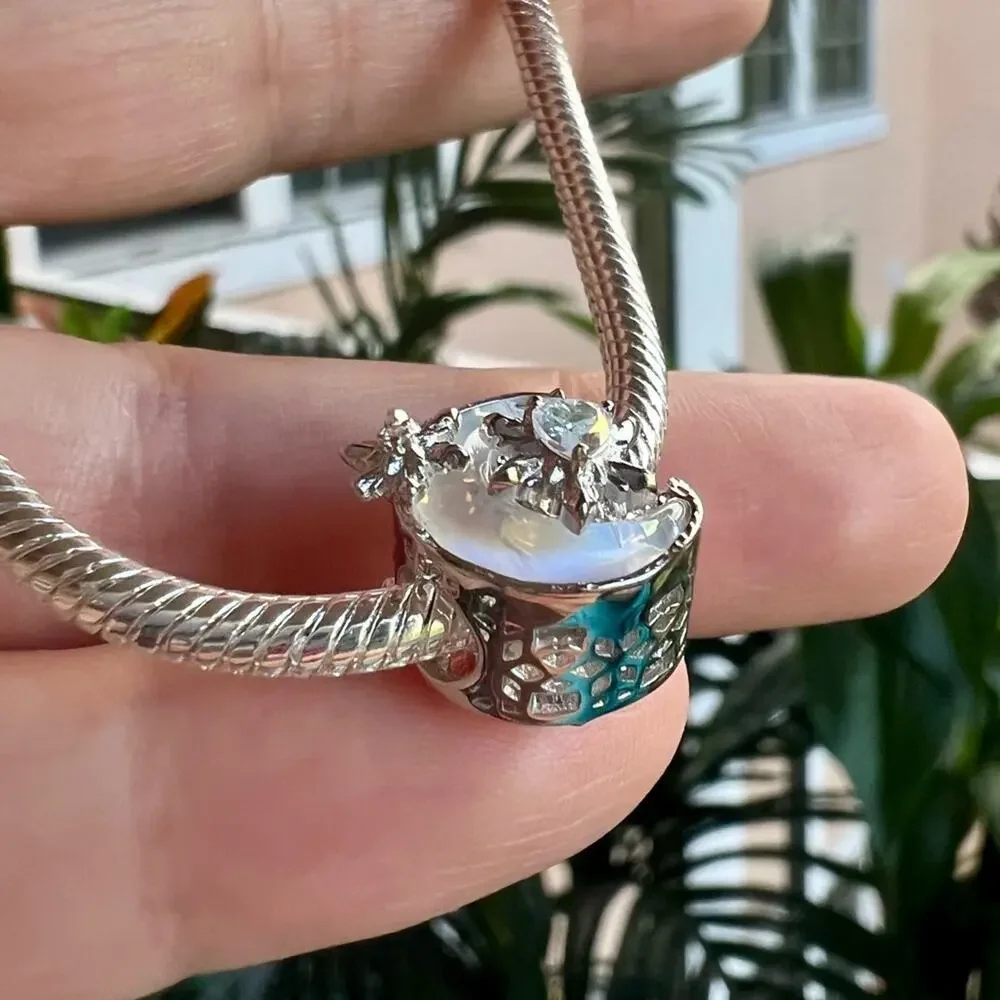 Silver Opalescent Moon Charm
